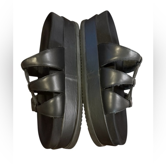 ROAM DEMI GLADIATOR STACK PLATFORM IN BLACK VEGAN LEATHER Size 10 - Picture 3 of 7